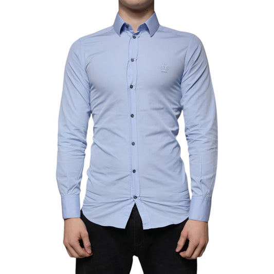 Dolce & Gabbana Light Blue Cotton Slim Fit GOLD Dress Shirt TSH86490-38