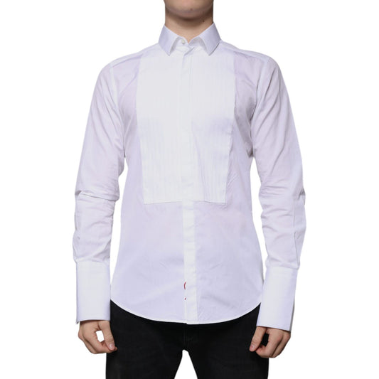 Dolce & Gabbana White Bib Cotton Poplin GOLD Men Formal Shirt TSH86492-39