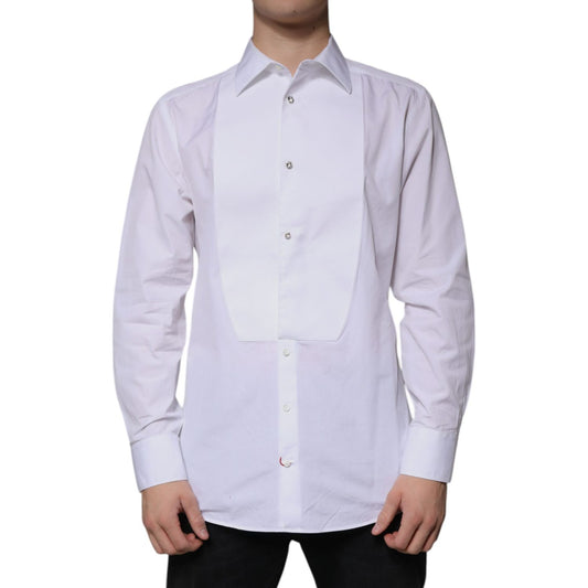 Dolce & Gabbana White Bib Cotton Poplin GOLD Men Formal Shirt TSH86495-43