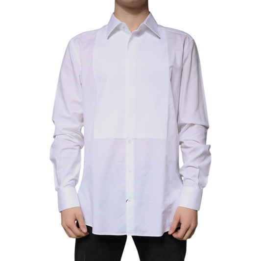 Dolce & Gabbana White Bib Cotton Poplin GOLD Formal Shirt TSH86505-44