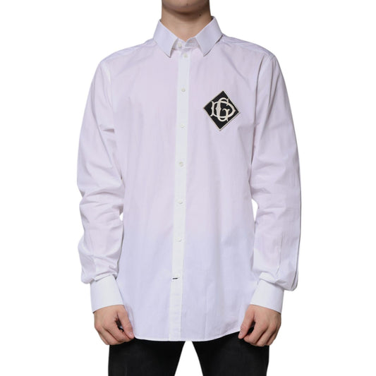 Dolce & Gabbana White Logo Cotton Slim Fit GOLD Dress Shirt TSH86507-44