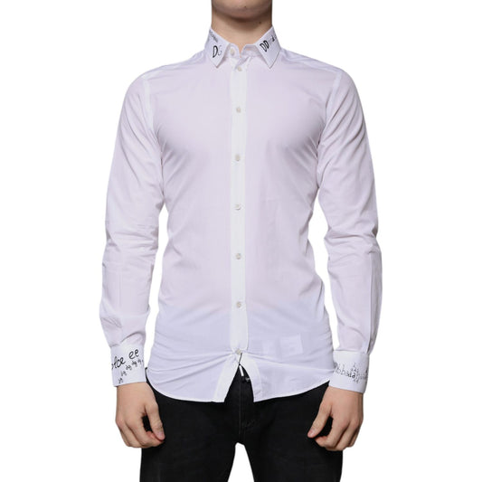 Dolce & Gabbana White Cotton Logo Formal Men GOLD Dress Shirt TSH86514-39