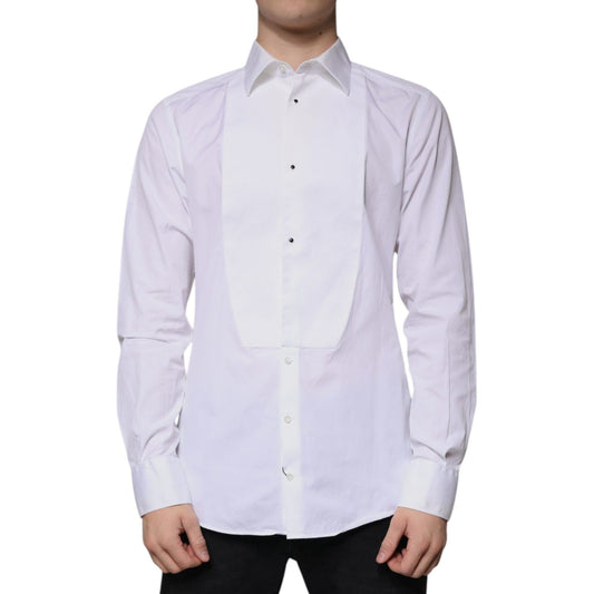 Dolce & Gabbana White Bib Cotton Poplin GOLD Men Formal Shirt TSH86516-41