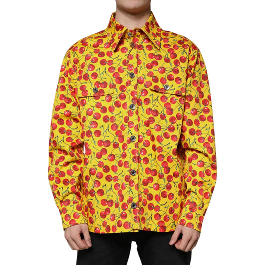 Dolce & Gabbana Yellow Cherry Button Down Men Casual Shirt TSH87279-54
