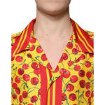 Dolce & Gabbana Yellow Cherry Button Down Silk Casual Shirt TSH87281-43