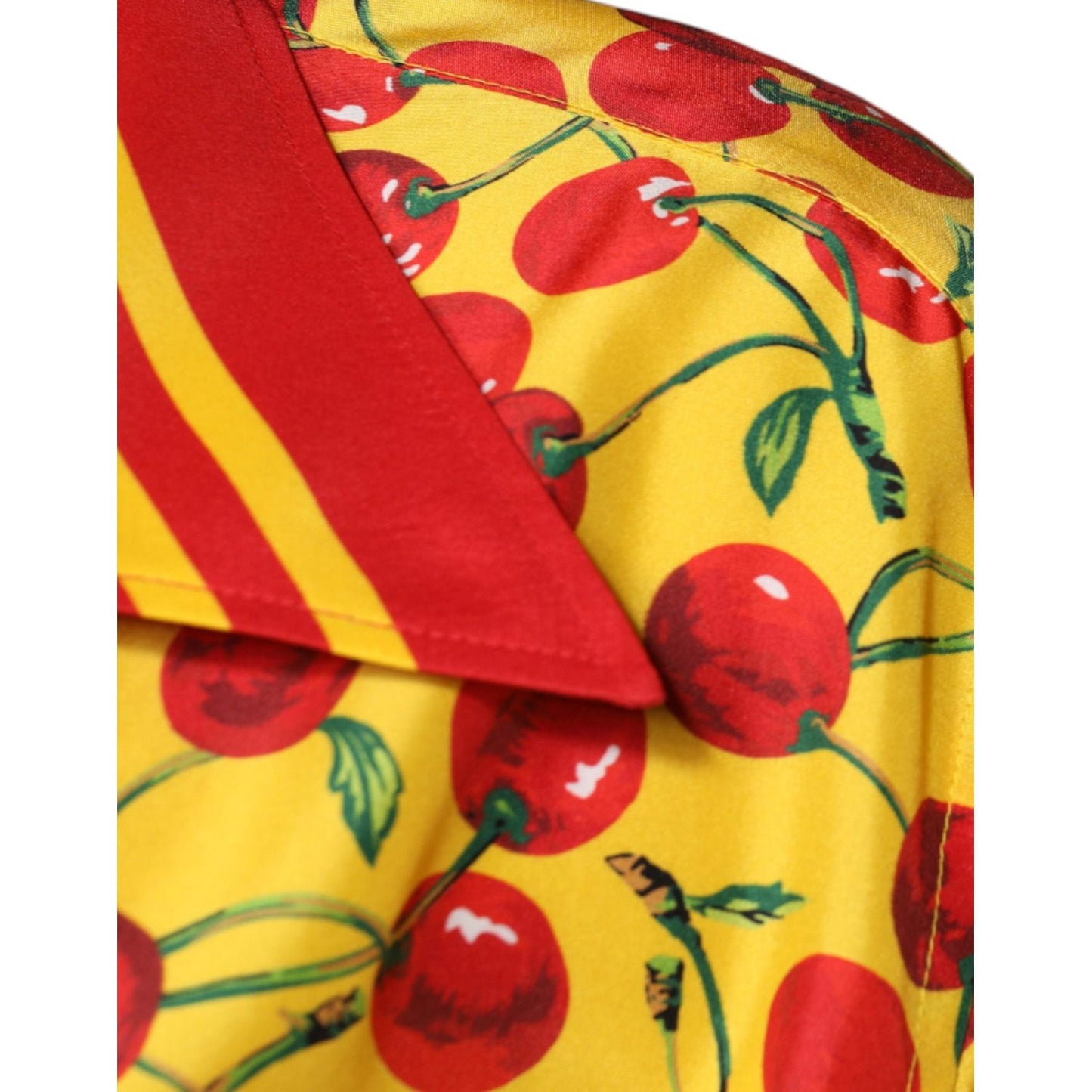 Dolce & Gabbana Yellow Cherry Button Down Silk Casual Shirt TSH87281-43