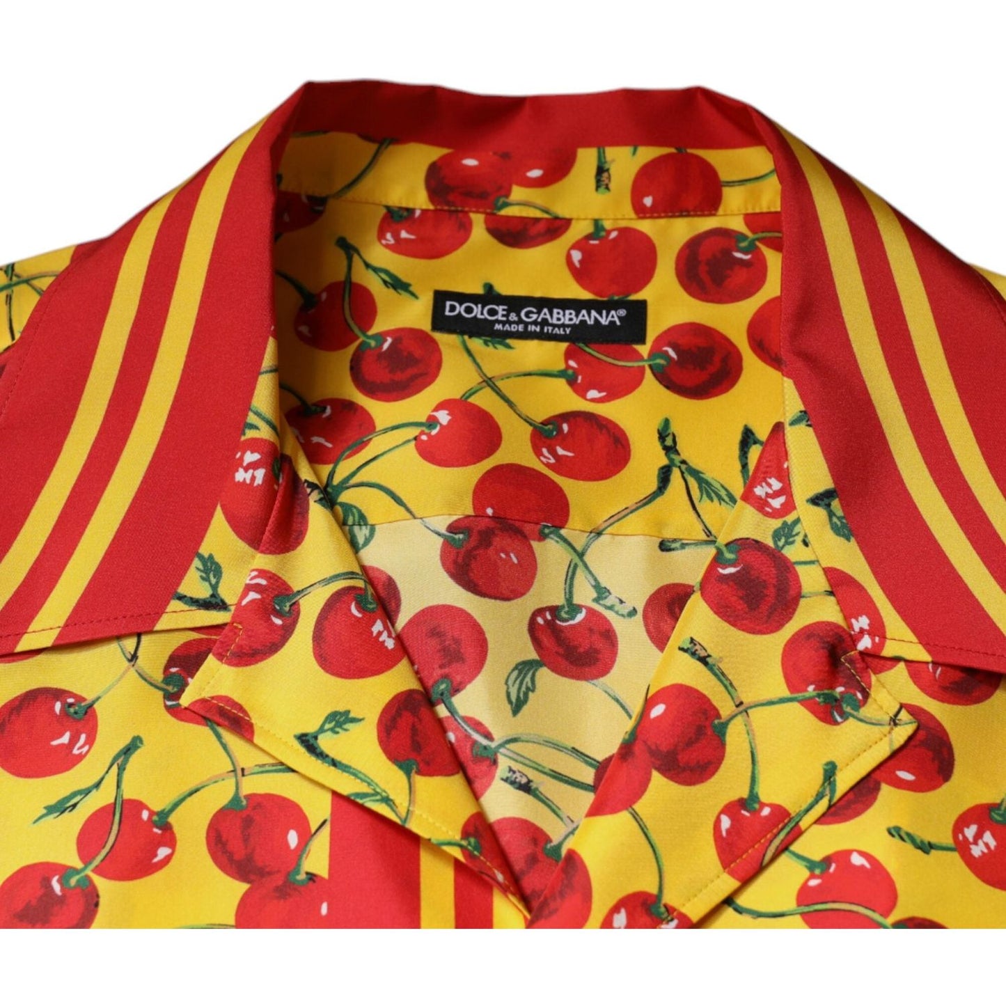 Dolce & Gabbana Yellow Cherry Button Down Silk Casual Shirt TSH87281-43