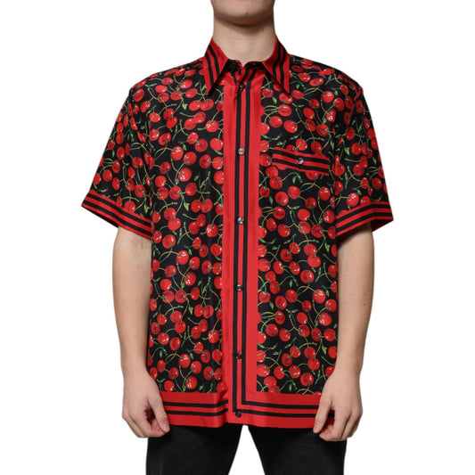 Dolce & Gabbana Black Cherry Silk Button Down Casual Shirt TSH87282-42
