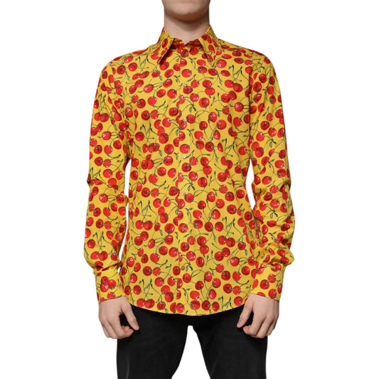 Dolce & Gabbana Yellow Cherry Cotton MARTINI Dress Shirt TSH87284-40