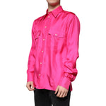 Dolce & Gabbana Pink Silk Collared Button Down Men Shirt TSH87287-43