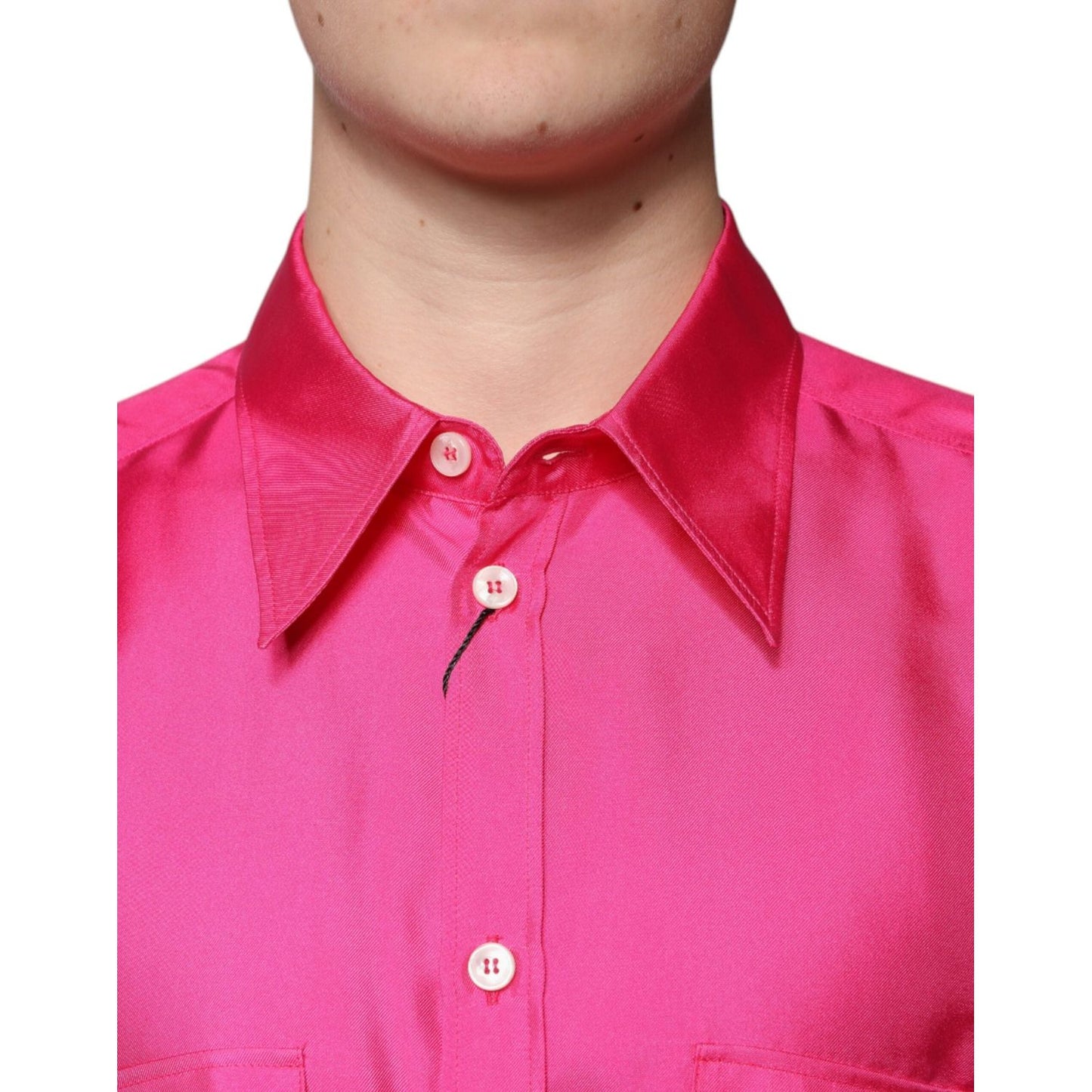 Dolce & Gabbana Pink Silk Collared Button Down Men Shirt TSH87287-43