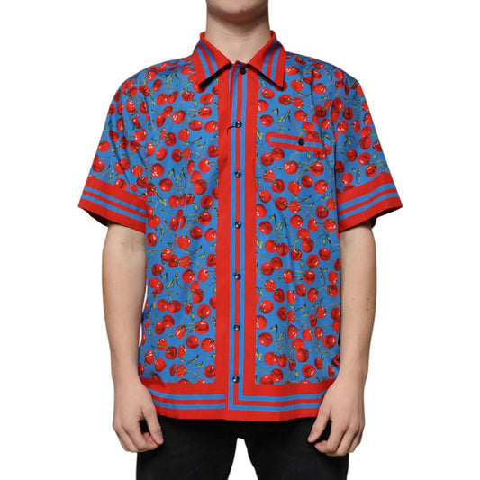 Dolce & Gabbana Blue Cherry Cotton Button Down Casual Shirt TSH87289-41