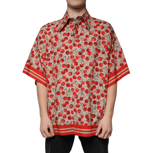 Dolce & Gabbana Beige Cherry Button Down Men Casual Shirt TSH87291-40