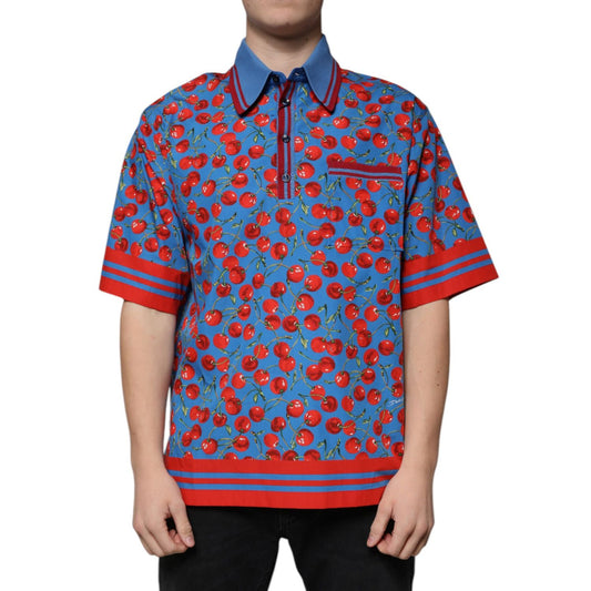 Dolce & Gabbana Blue Cherry Cotton Collared Men Polo T-shirt TSH87292-48