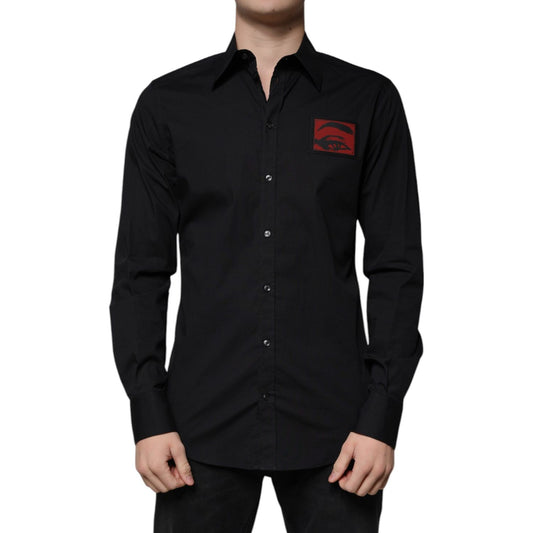 Dolce & Gabbana Black Eye Patch Long Sleeve GOLD Dress Shirt TSH87305-40