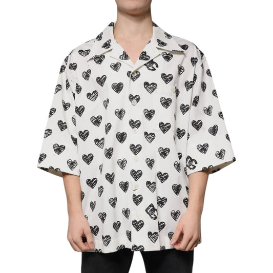 Dolce & Gabbana White Heart Print Short Sleeve Casual Shirt TSH87315-43