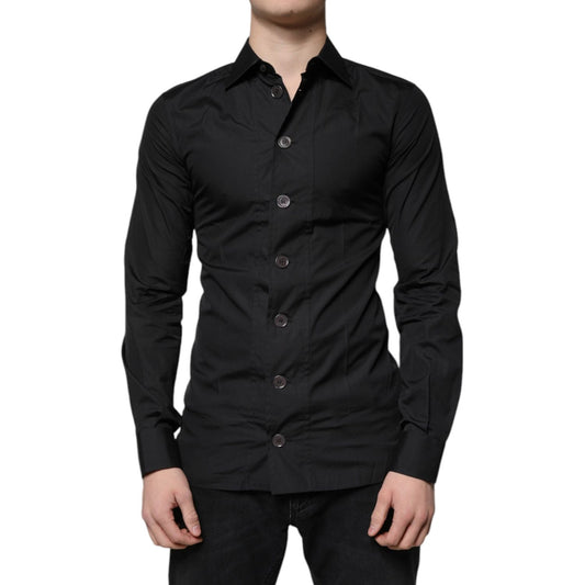 Dolce & Gabbana Black Cotton Formal Long Sleeves Dress Shirt TSH87322-37