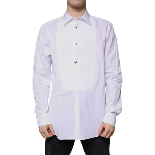 Dolce & Gabbana White Bib Cotton Poplin GOLD Formal Shirt TSH87332-37
