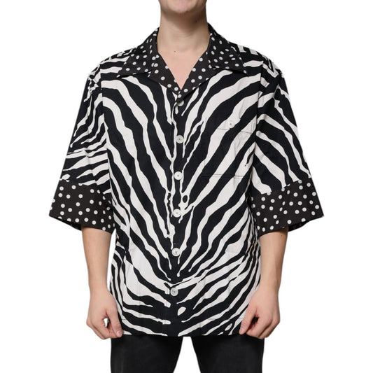 Dolce & Gabbana Black White Zebra Button Down Oversize Shirt TSH87345-38