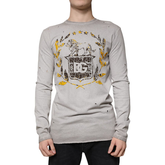 Dolce & Gabbana Gray Printed Cotton Crewneck Pullover Sweater TSH87326-48