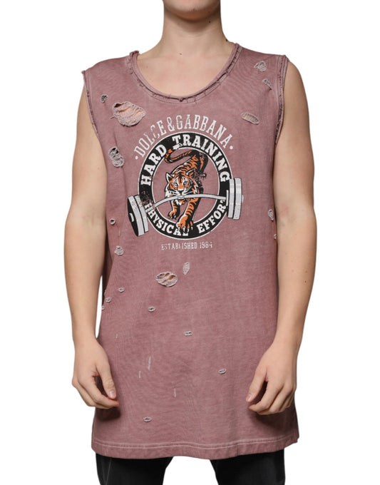 Dolce & Gabbana Brown Cotton Round Neck Sleeveless T-shirt TSH87314-48