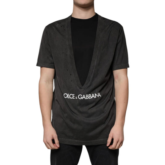 Dolce & Gabbana Black Cotton Crew Neck Short Sleeves T-shirt TSH87316-54
