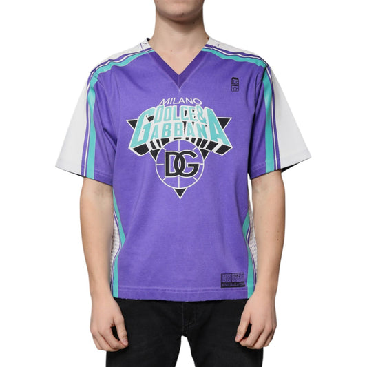 Dolce & Gabbana Purple Logo Jersey Cotton V-neck T-shirt
