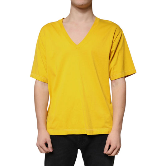 Dolce & Gabbana Yellow Cotton V-neck Short Sleeves T-shirt TSH87336-54
