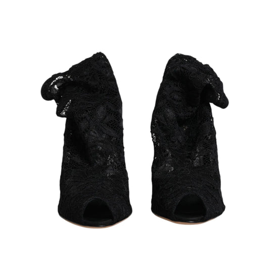 Dolce & Gabbana Black Lace Stretch Heels Mid Calf Boots Shoes LA12039-37