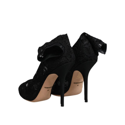 Dolce & Gabbana Black Lace Stretch Heels Mid Calf Boots Shoes