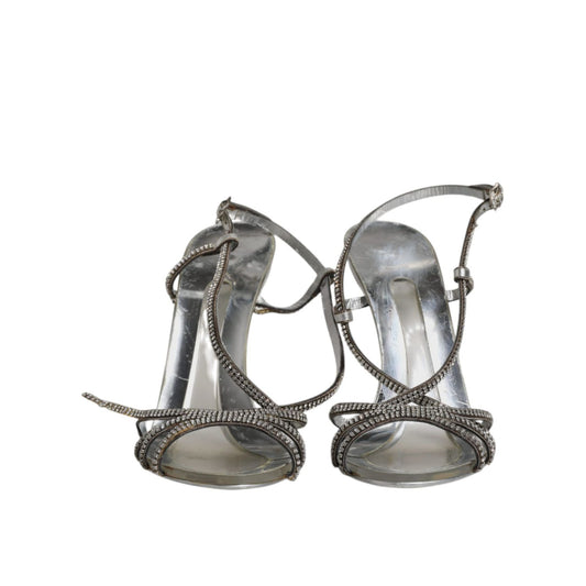 Dolce & Gabbana Silver Crystal Slingback KEIRA Sandals Shoes LA12046-39