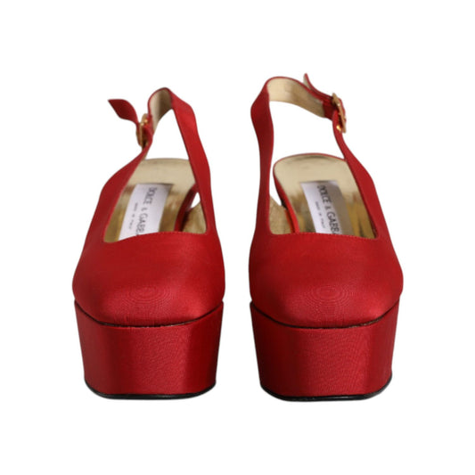 Dolce & Gabbana Red Platform Slingback Heels Sandals Shoes LA12056-37.5