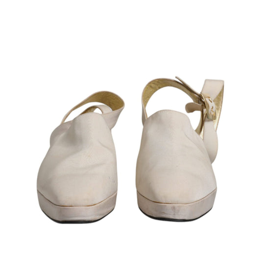 Dolce & Gabbana Off White Block Heels Slingback Sandals Shoes LA12057-39