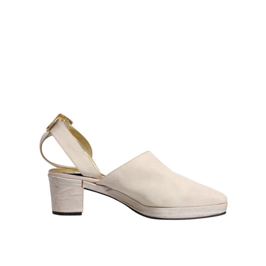 Dolce & Gabbana Off White Block Heels Slingback Sandals Shoes LA12057-39