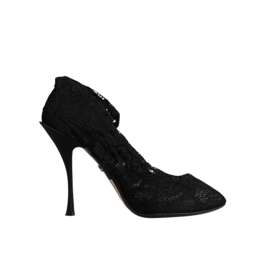Dolce & Gabbana Black Lace Stretch Heels Mid Calf Boots Shoes LA12059-38