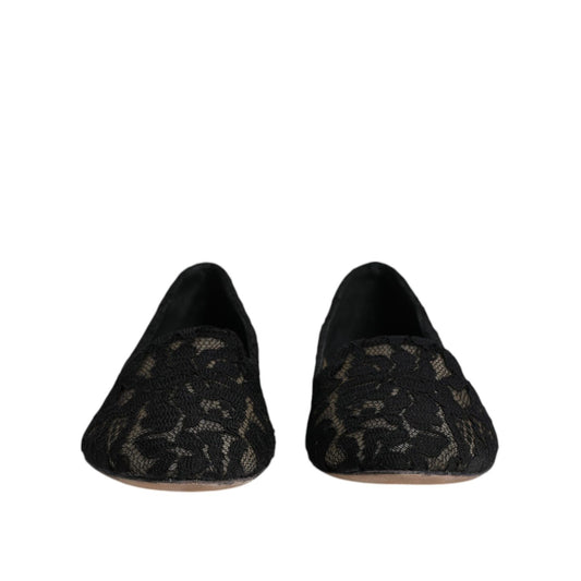 Dolce & Gabbana Black Taormina Lace Slip On Flats Shoes LA12060-37.5
