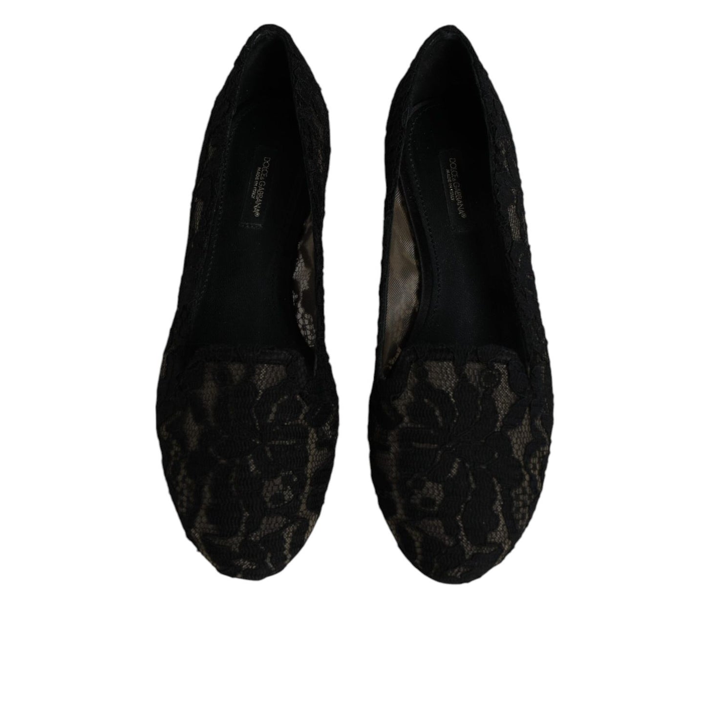 Dolce & Gabbana Black Taormina Lace Slip On Flats Shoes