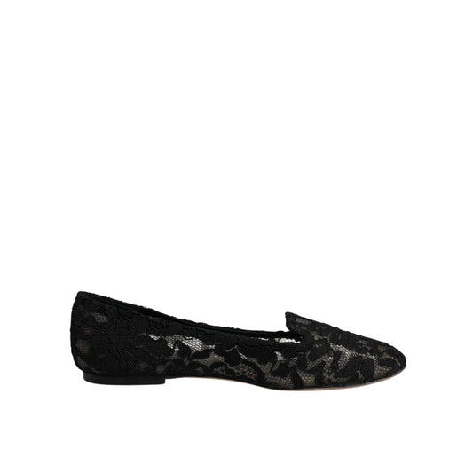 Dolce & Gabbana Black Taormina Lace Slip On Flats Shoes LA12060-37.5