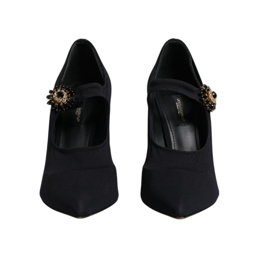 Dolce & Gabbana Black Mary Jane Stretch Crystal Pumps Shoes LA12061-38