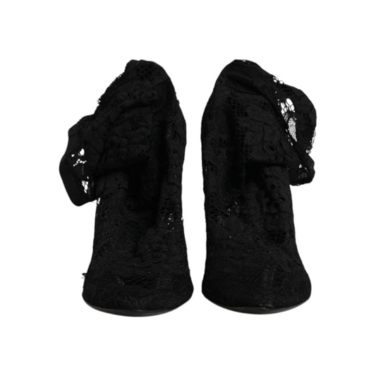 Dolce & Gabbana Black Lace Stretch Heels Mid Calf Boots Shoes LA12062-41