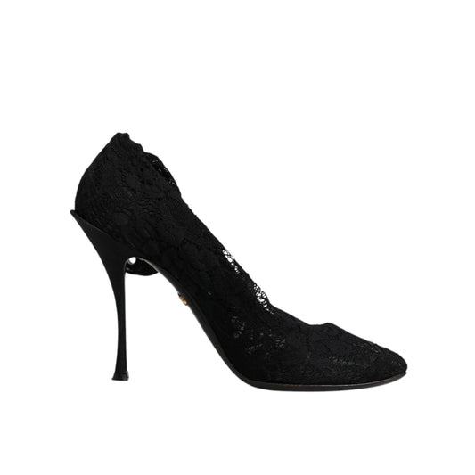 Dolce & Gabbana Black Lace Stretch Heels Mid Calf Boots Shoes LA12062-41
