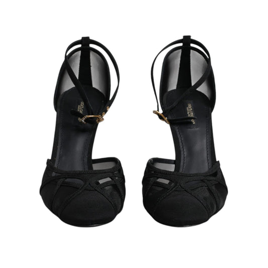 Dolce & Gabbana Black Mesh Ankle Strap Heels Pumps Shoes LA12074-39