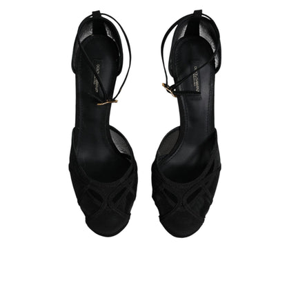 Dolce & Gabbana Black Mesh Ankle Strap Heels Pumps Shoes