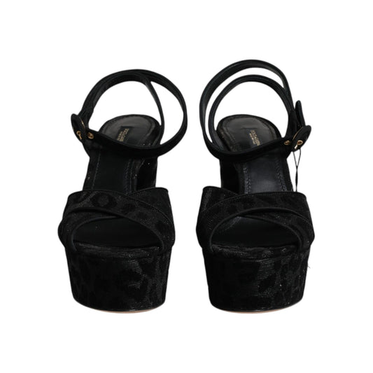Dolce & Gabbana Black Leopard Platform Heels Sandals Shoes LA12076-37