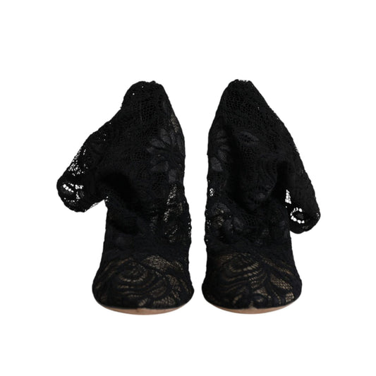 Dolce & Gabbana Black Lace Stretch Heels Mid Calf Boots Shoes LA12079-40