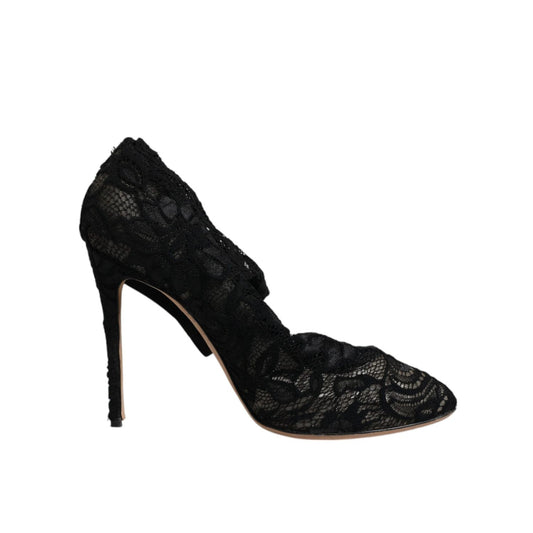 Dolce & Gabbana Black Lace Stretch Heels Mid Calf Boots Shoes LA12079-40