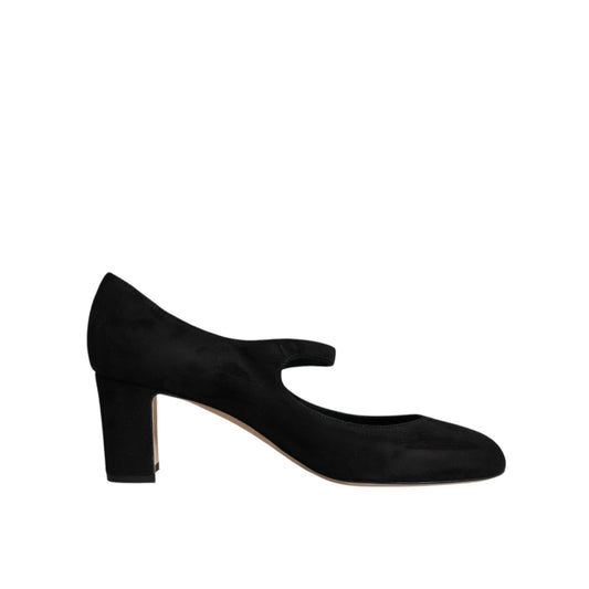Dolce & Gabbana Black Suede Leather Block Heels Pumps Shoes LA12082-41