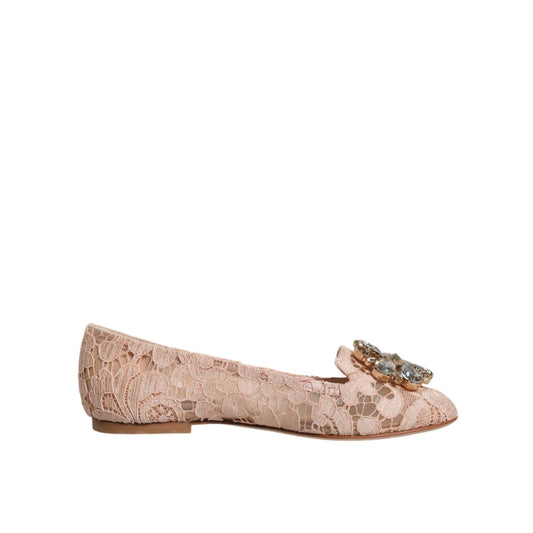 Dolce & Gabbana Beige Lace Crystal Ballet Flats Loafers Shoes LA12084-34