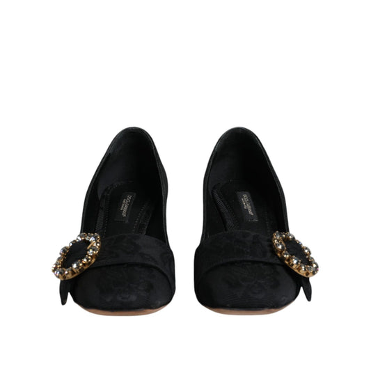 Dolce & Gabbana Black Brocade Crystals Heels Pumps Shoes LA12090-37.5