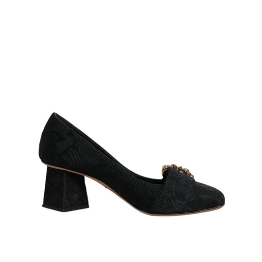 Dolce & Gabbana Black Brocade Crystals Heels Pumps Shoes LA12090-37.5
